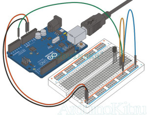 Вид собранного проекта. Урок 7 - Arduino и датчик температуры. Код программы