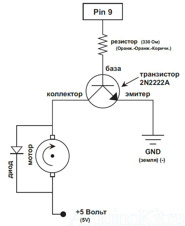 Вид принципиальной схемы к уроку №12. Arduino и Мотор.
